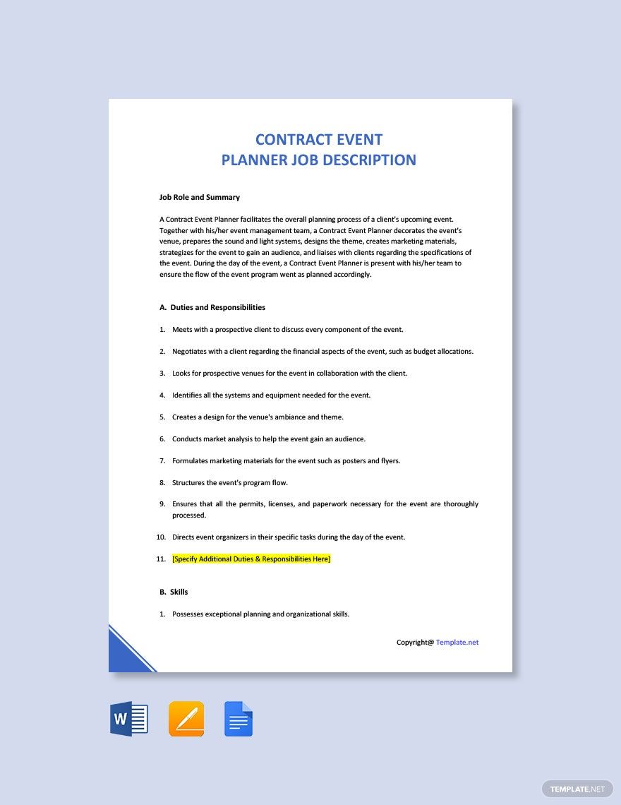 Contract Event Planner Job Description Template