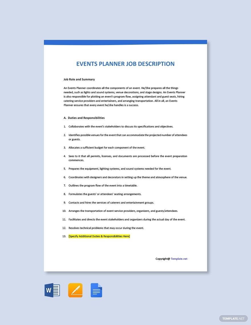 Events Planner Job Description Download In Word Google Docs PDF