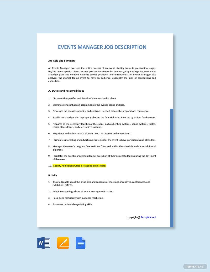 Free Events Manager Job Description Template Free Events Manager Job Description Template