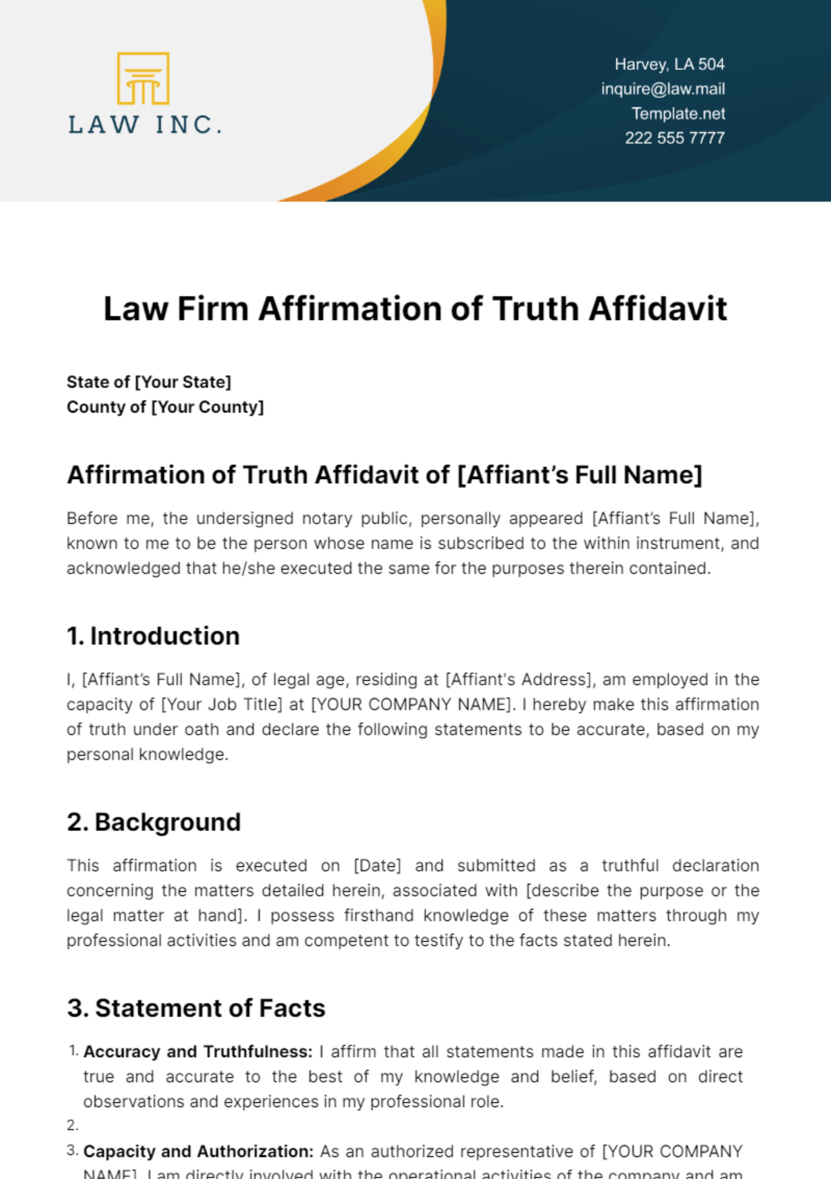 Law Firm Affirmation of Truth Affidavit Template - Edit Online & Download