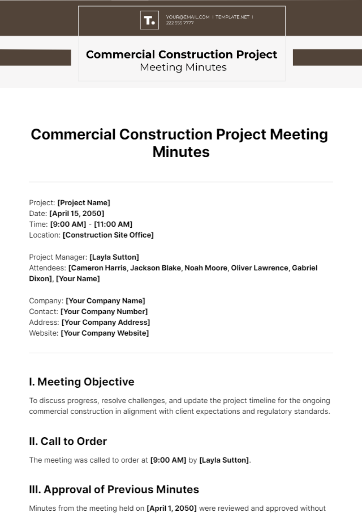 Commercial Construction Meeting Minutes Template