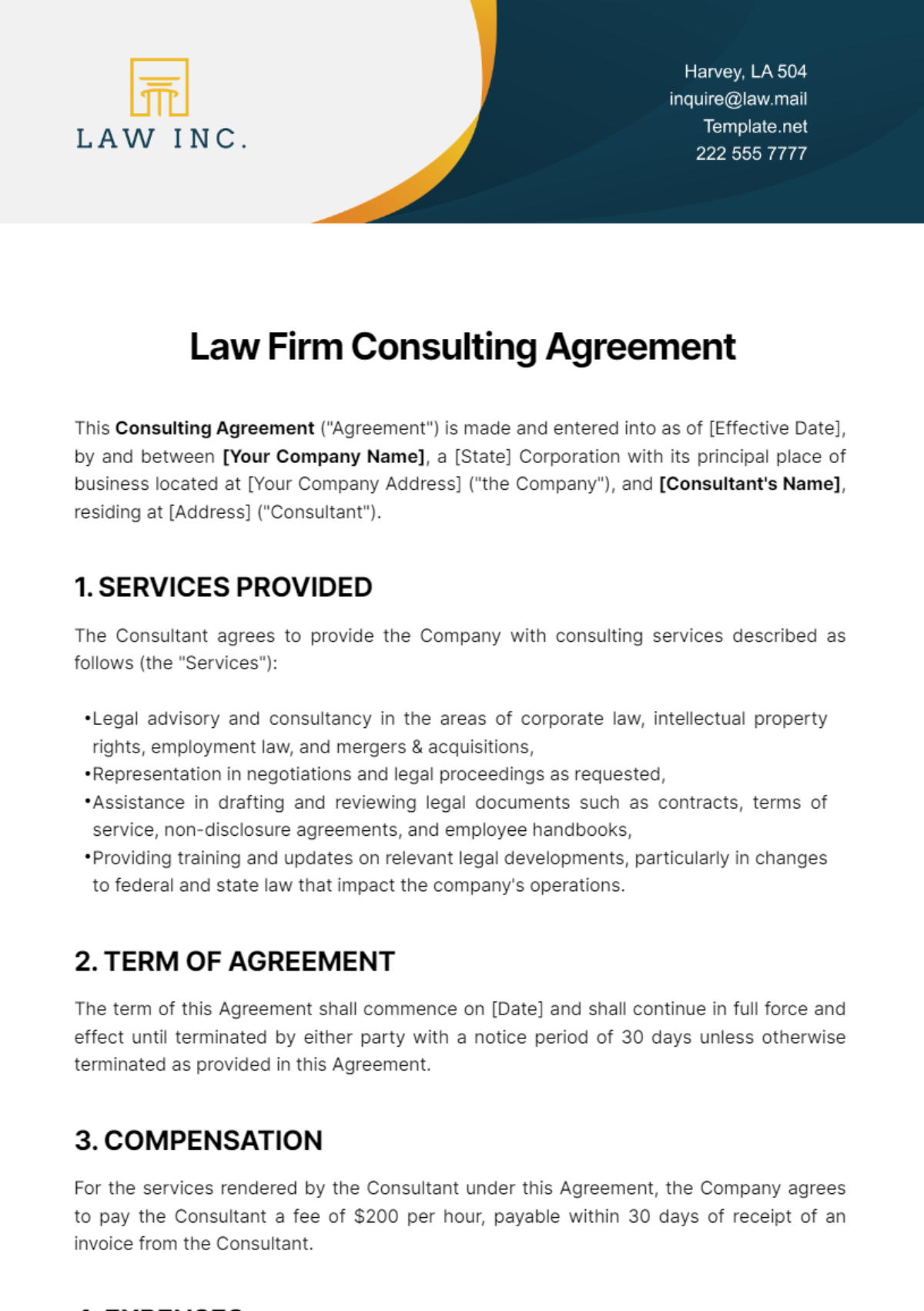 Free Law Firm Consulting Agreement Template