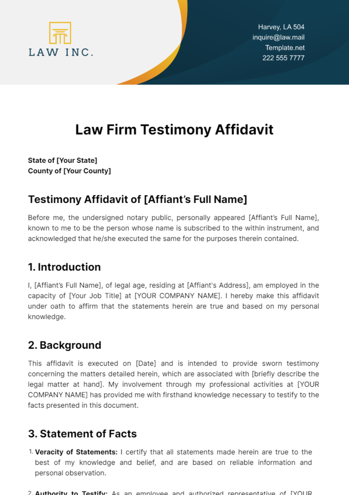 Free Law Firm Testimony Affidavit Template