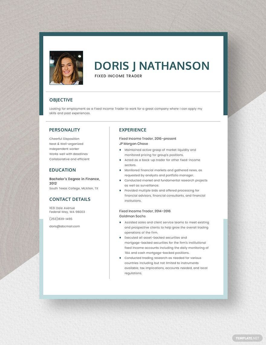 Fixed Income Trader Resume Template