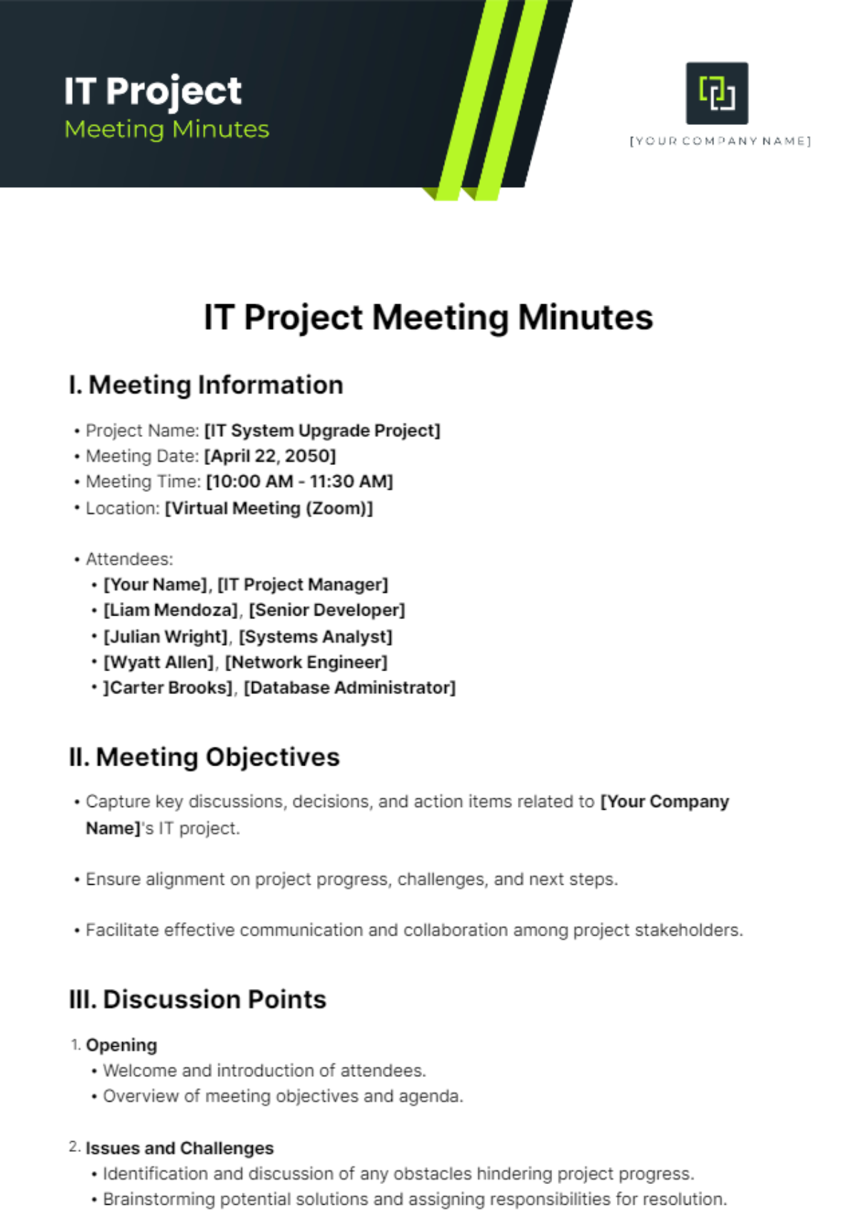 IT Project Meeting Minutes Template