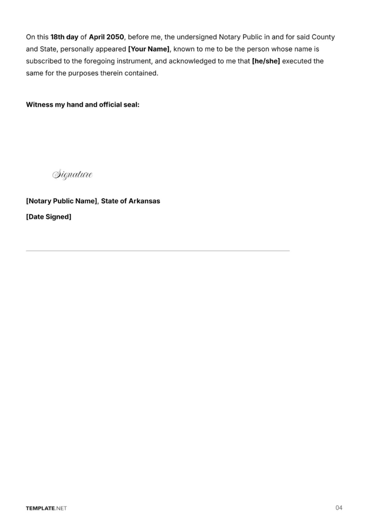 Free Arkansas Will Template to Edit Online