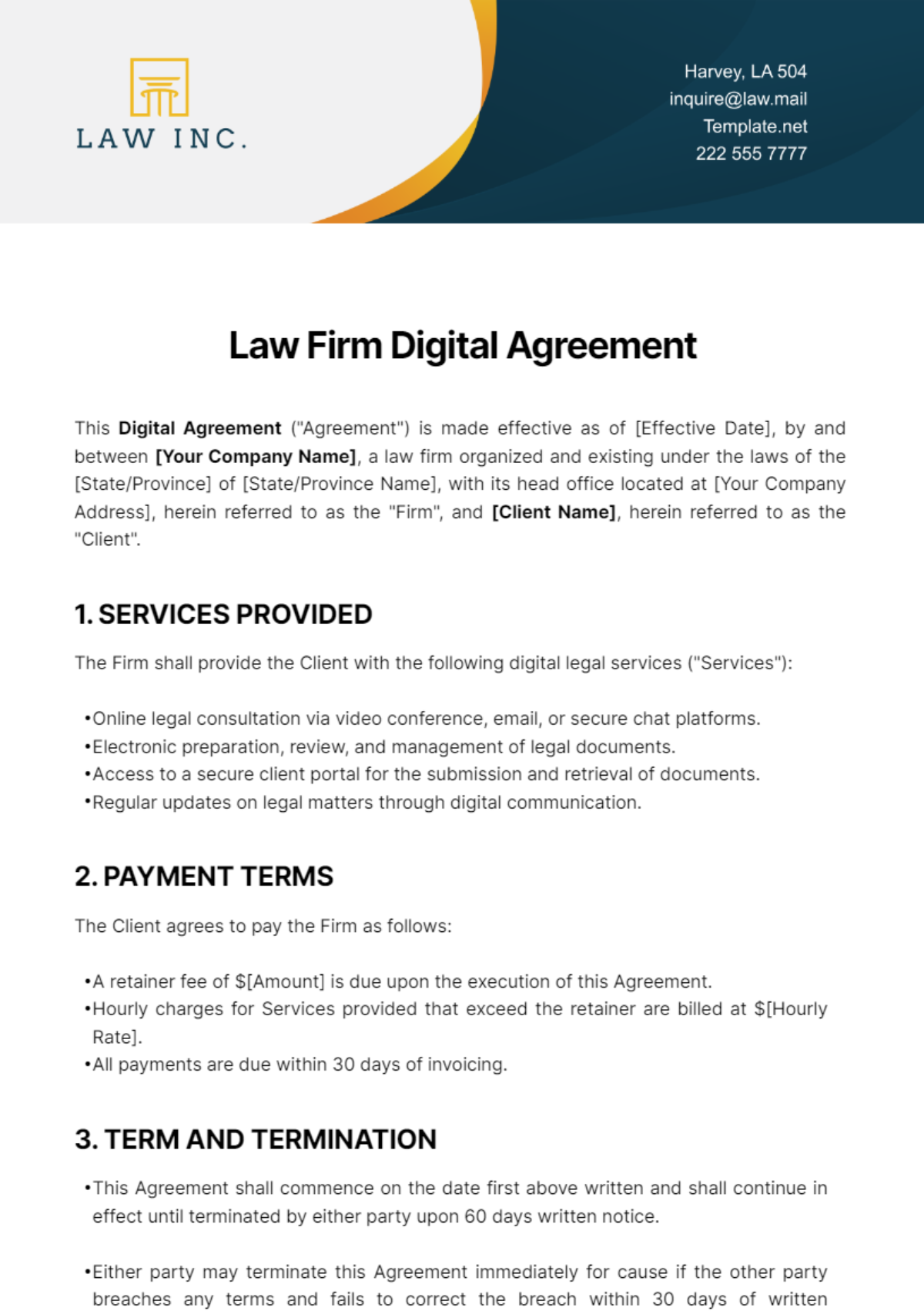Free Law Firm Digital Agreement Template