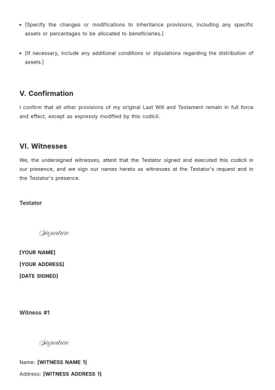Free District of Columbia Codicil to Will Template to Edit Online