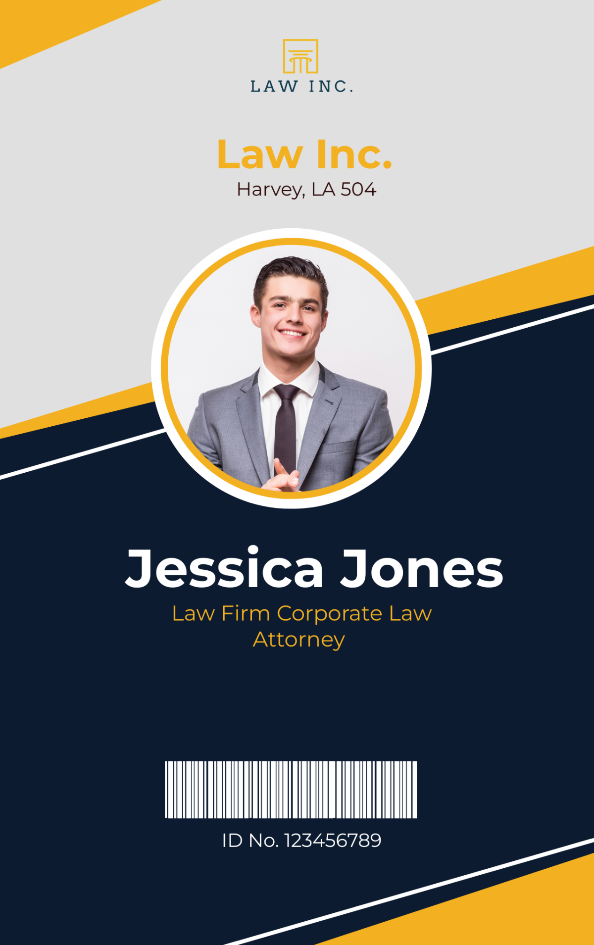 Free Law Firm Corporate Law Attorney ID Card Template - Edit Online ...