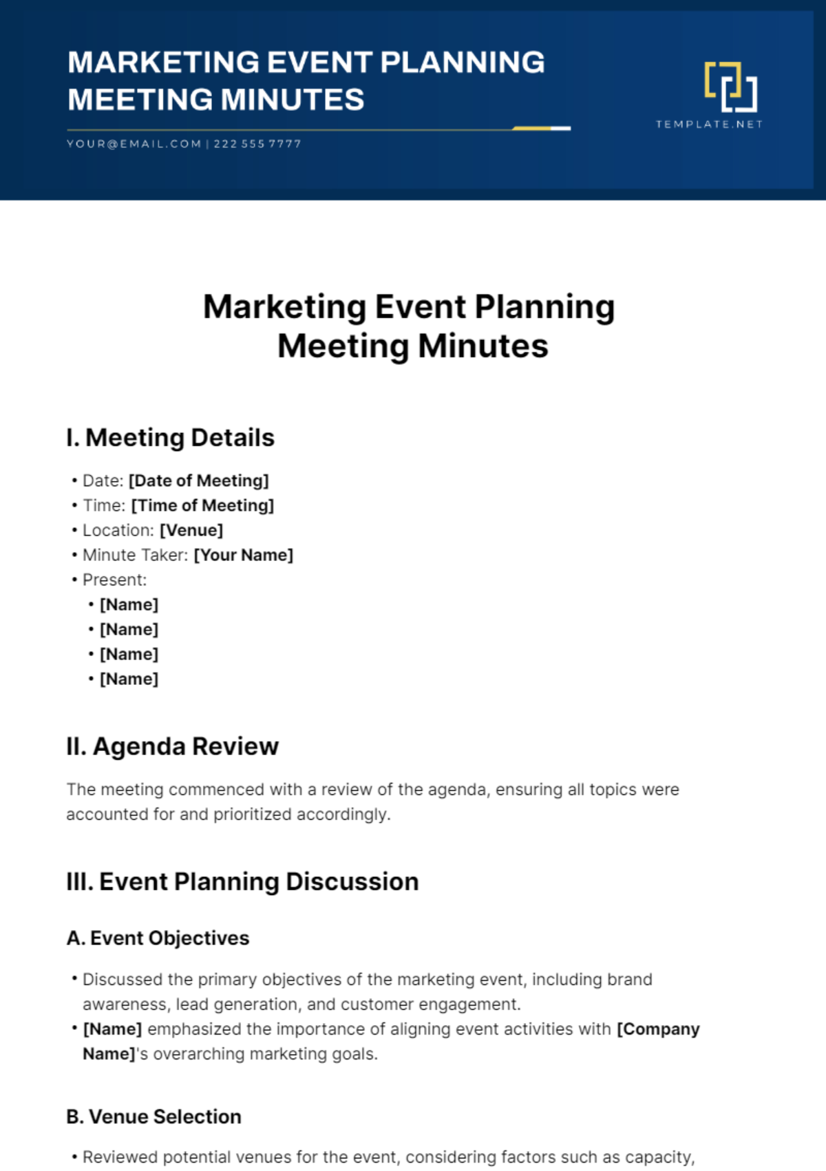 Marketing Event Planning Meeting Minutes Template