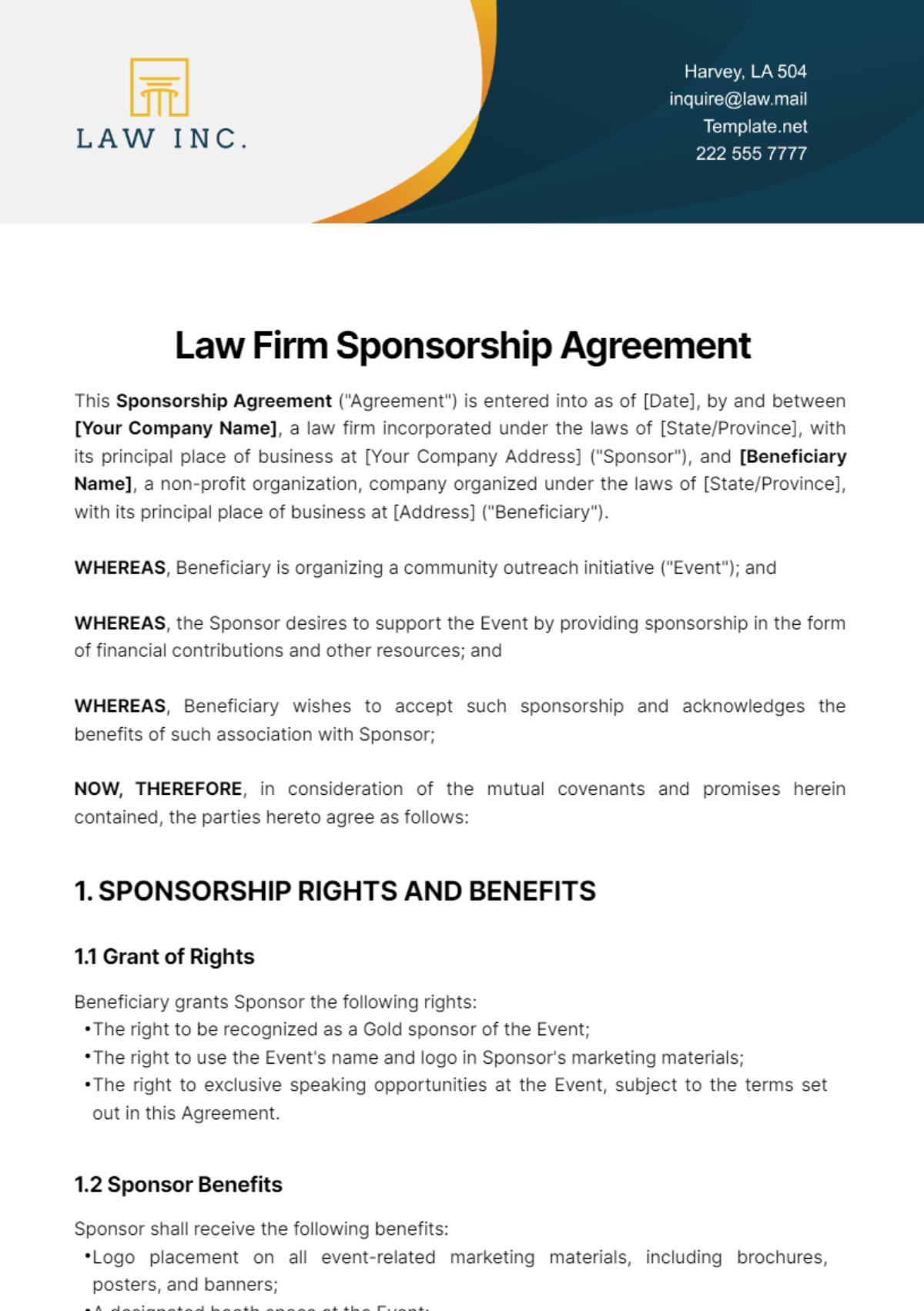 Law Firm Sponsorship Agreement Template