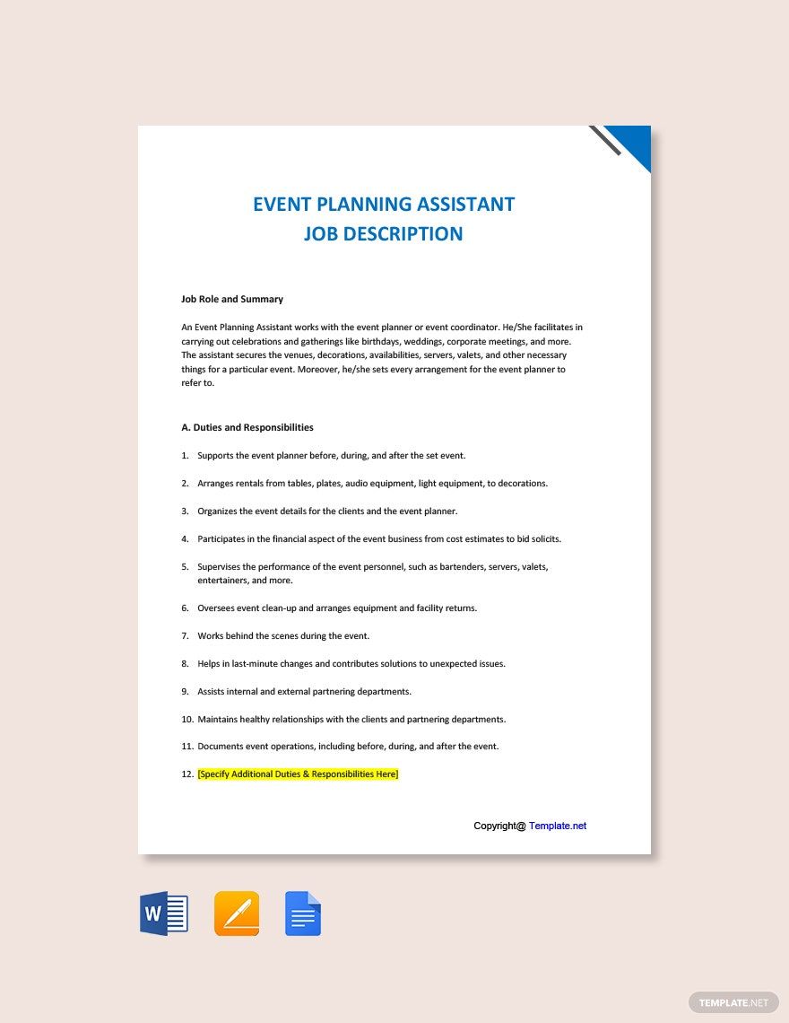 Event Planner Job Description Templates - 47+ Docs, Free Downloads |  Template.net