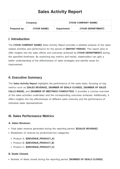 Free Sales Activity Report Template to Edit Online