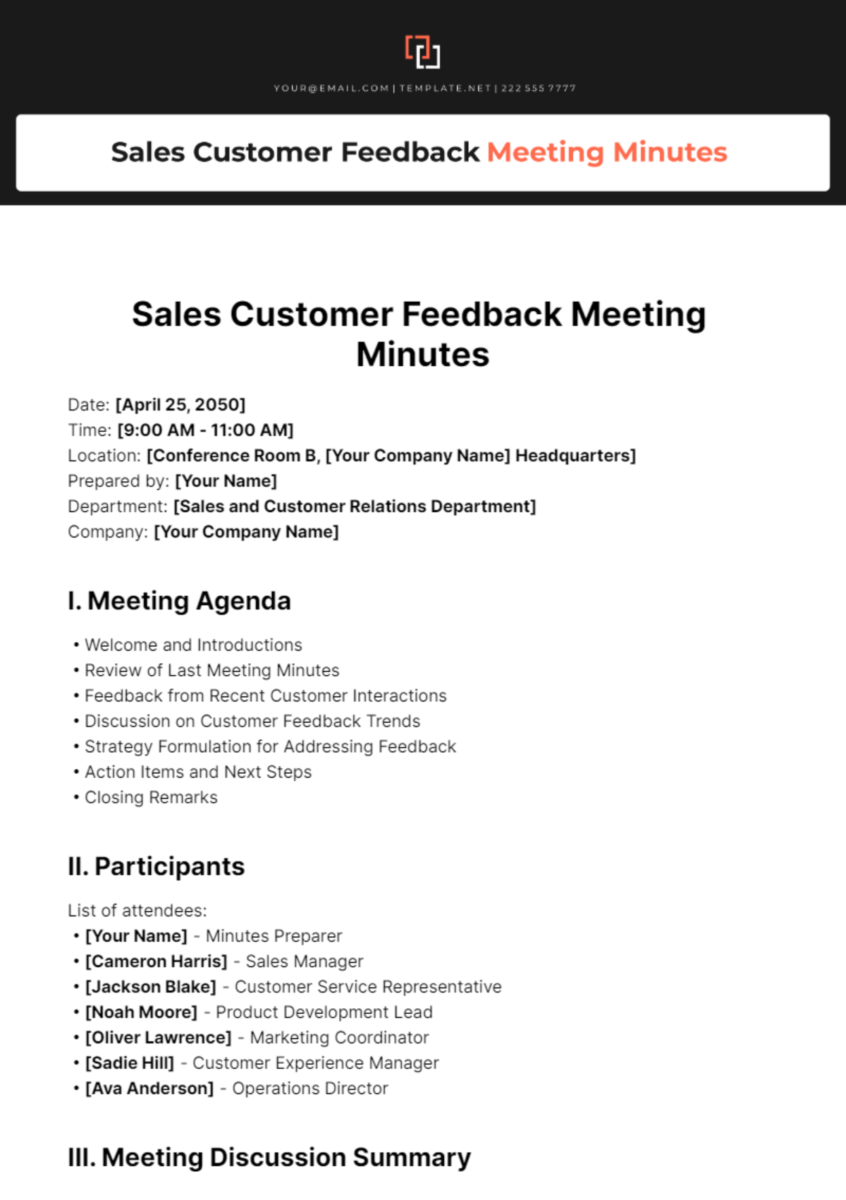 Sales Customer Feedback Meeting Minutes Template