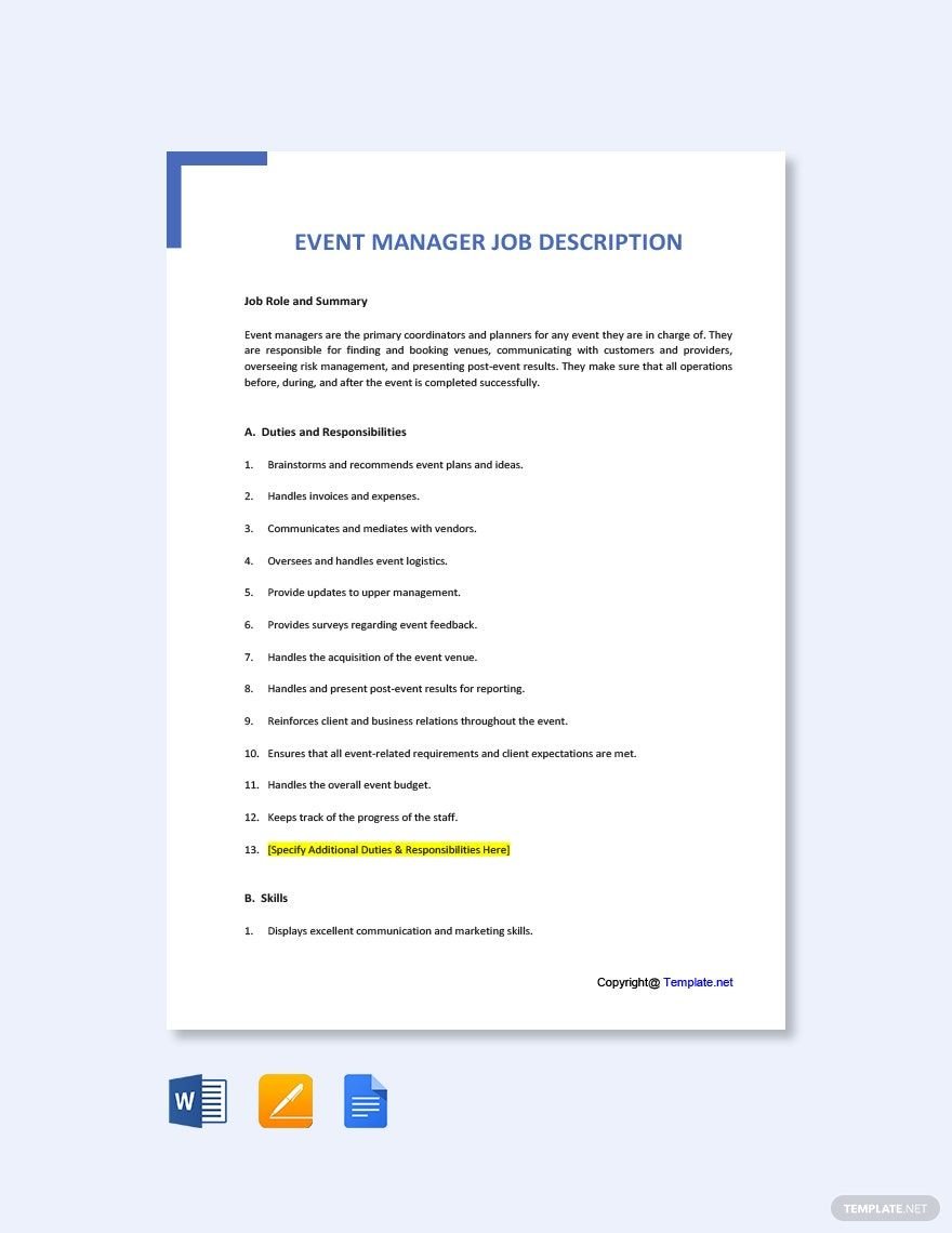 Special events supervisor job description
