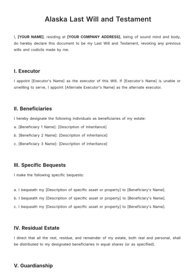 Free Alaska Last Will and Testament Template to Edit Online