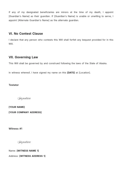 Free Alaska Last Will and Testament Template to Edit Online