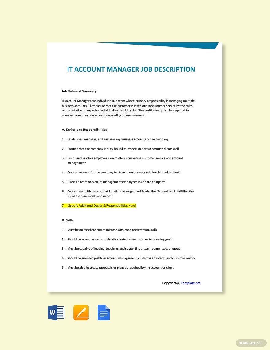 Hotel Account Manager Job Ad Description Template Download In Word 