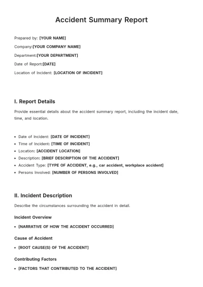 Free Accident Summary Report Template to Edit Online