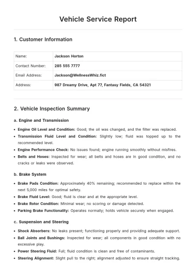 Free Vehicle Service Report Template to Edit Online