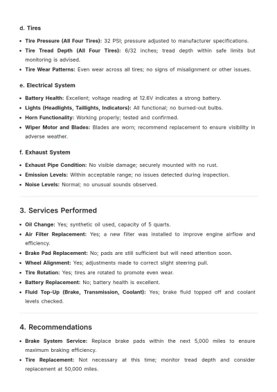 Free Vehicle Service Report Template to Edit Online