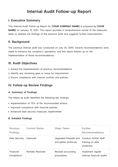Free Internal Audit Follow-Up Report Template to Edit Online