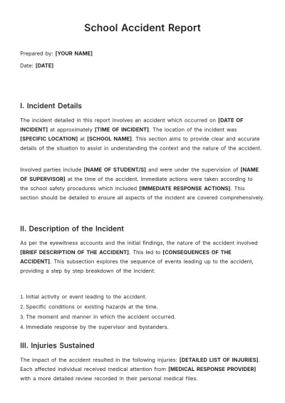 Free School Accident Report Template to Edit Online