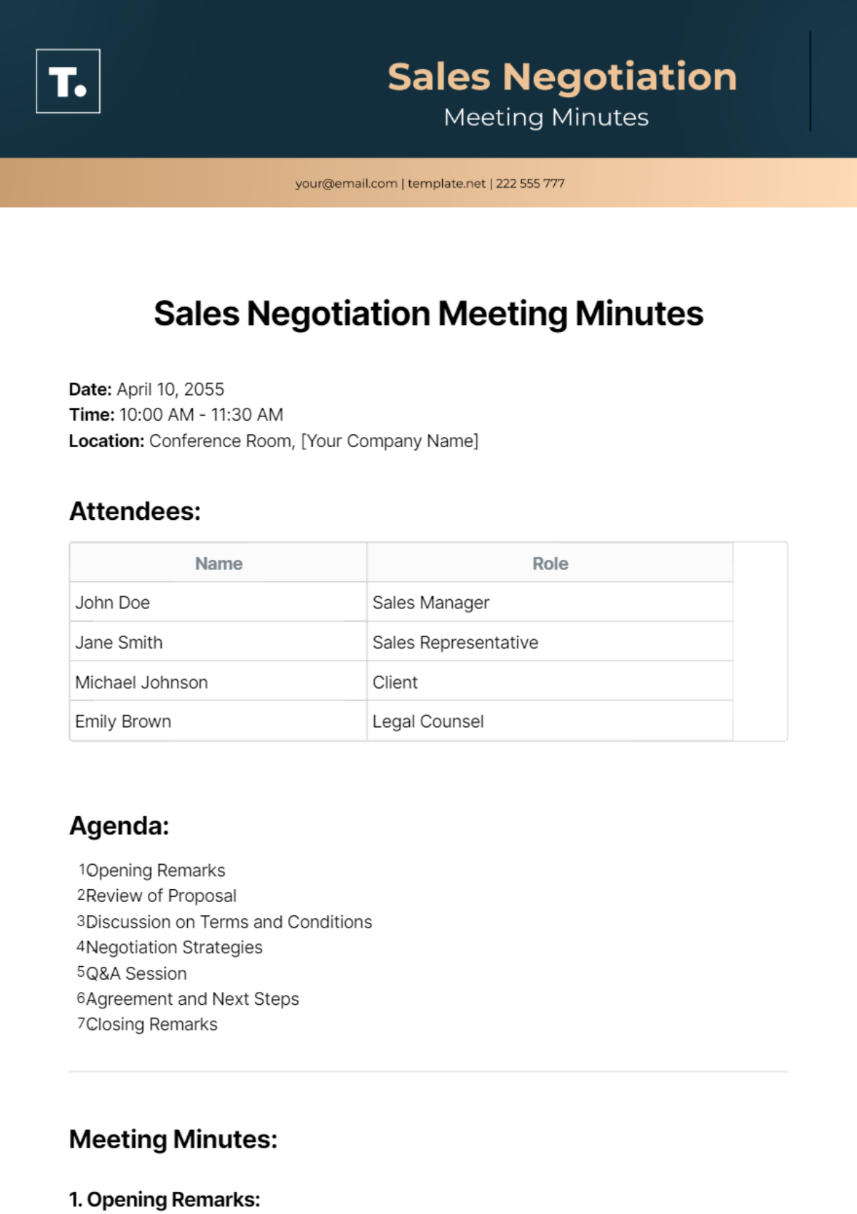 Sales Negotiation Meeting Minutes Template