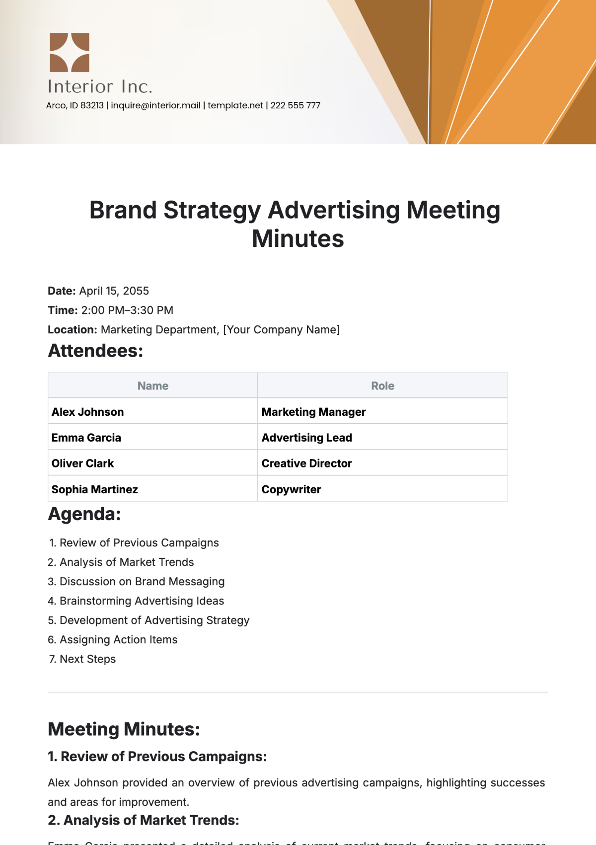 Brand Strategy Advertising Meeting Minutes Template - Edit Online & Download