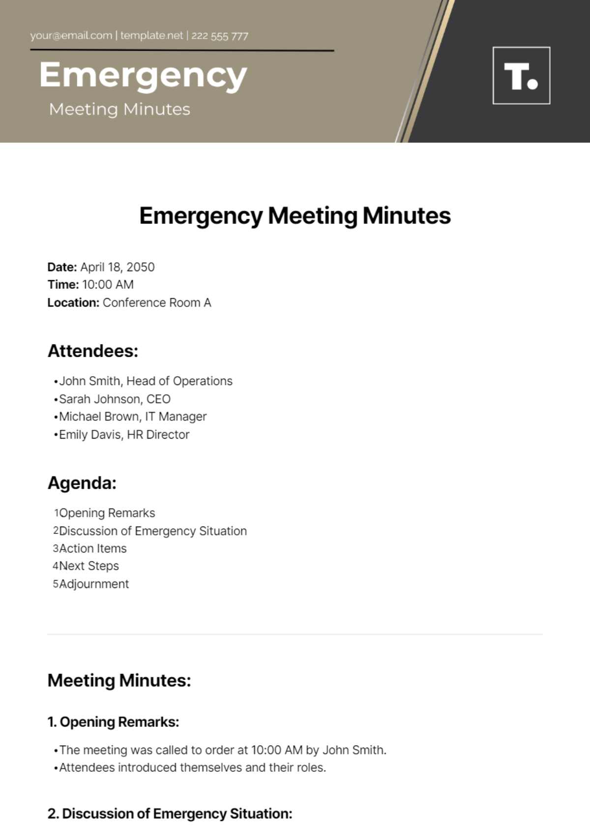 Emergency Meeting Minutes Template