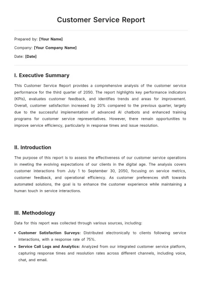 Free Customer Service Report Template to Edit Online