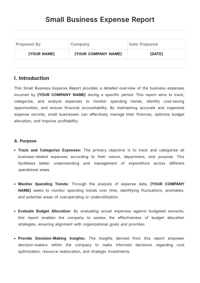 Free Small Business Expense Report Template to Edit Online
