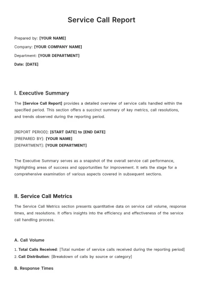 Free Service Call Report Template to Edit Online
