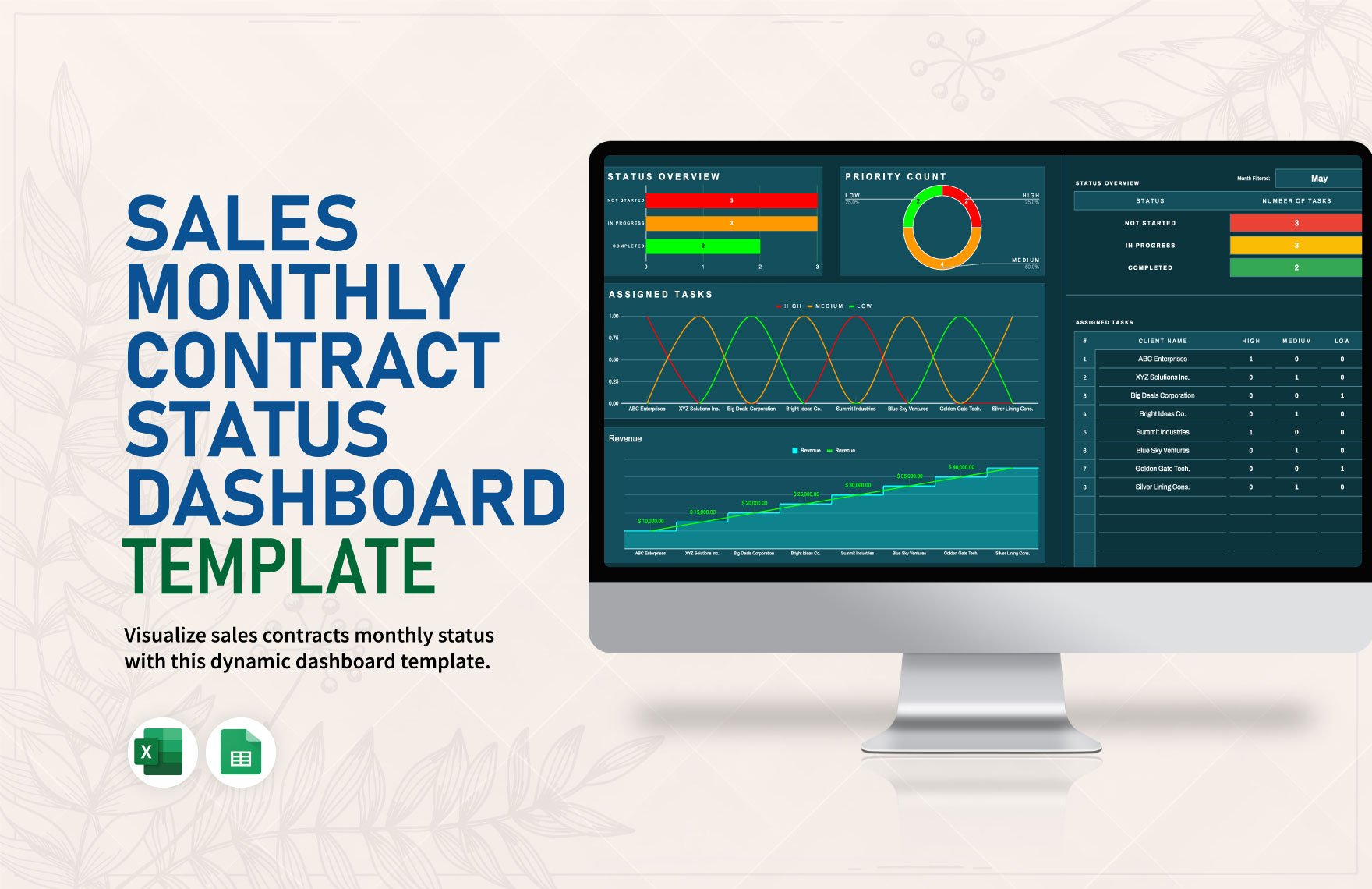Sales Monthly Contract Status Dashboard Template