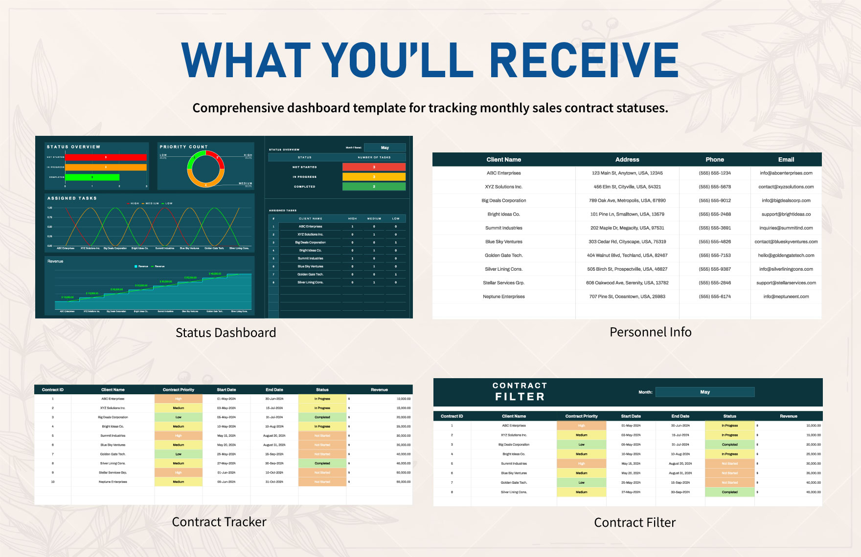 Sales Monthly Contract Status Dashboard Template