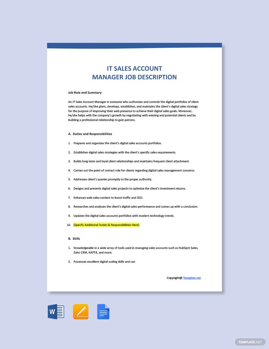 IT Sales Account Manager Job Ad and Description Template