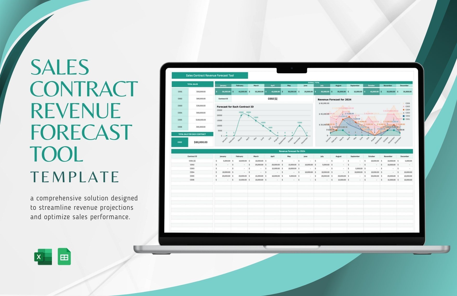 Sales Contract Revenue Forecast Tool Template in Excel, Google Sheets
