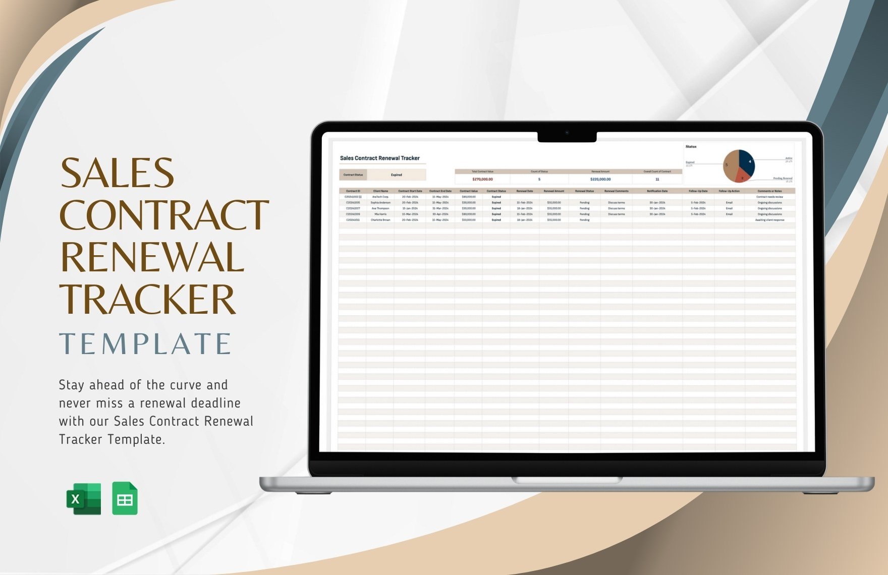 Sales Contract Renewal Tracker Template in Excel, Google Sheets