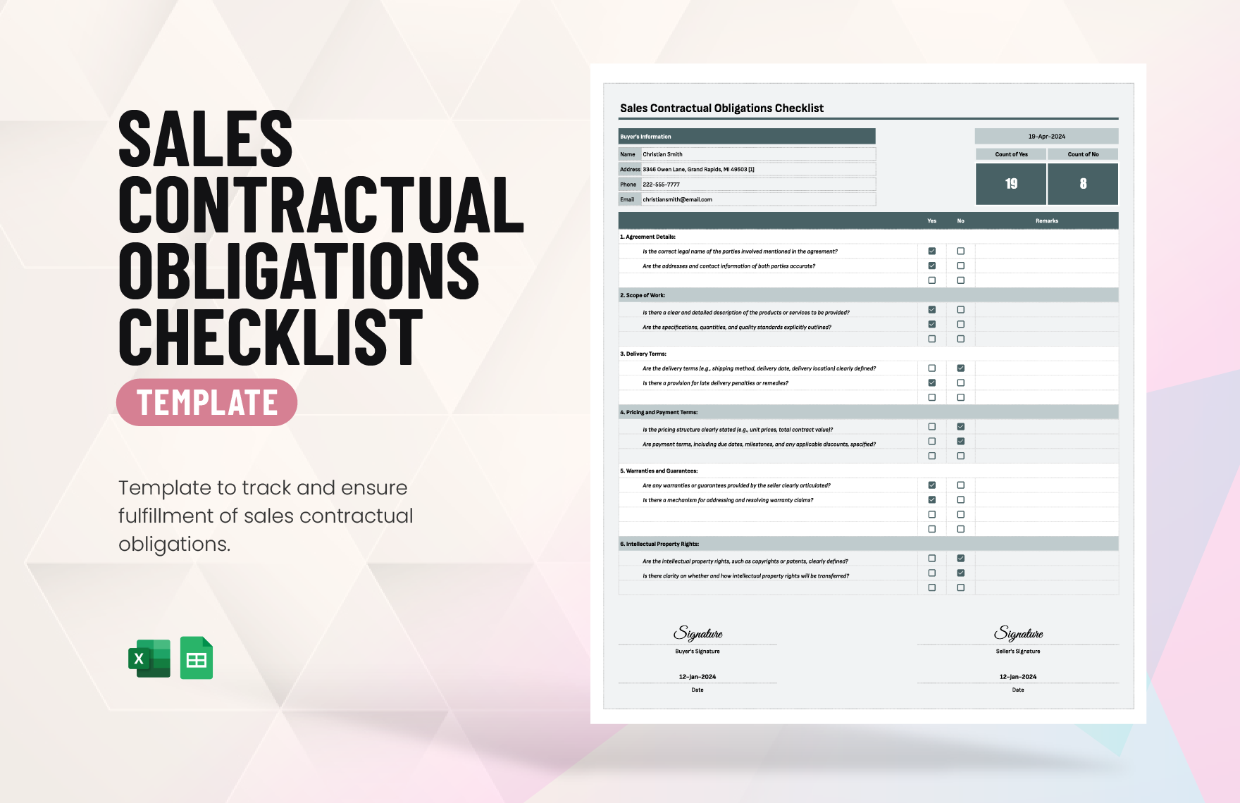 Sales Contractual Obligations Checklist Template