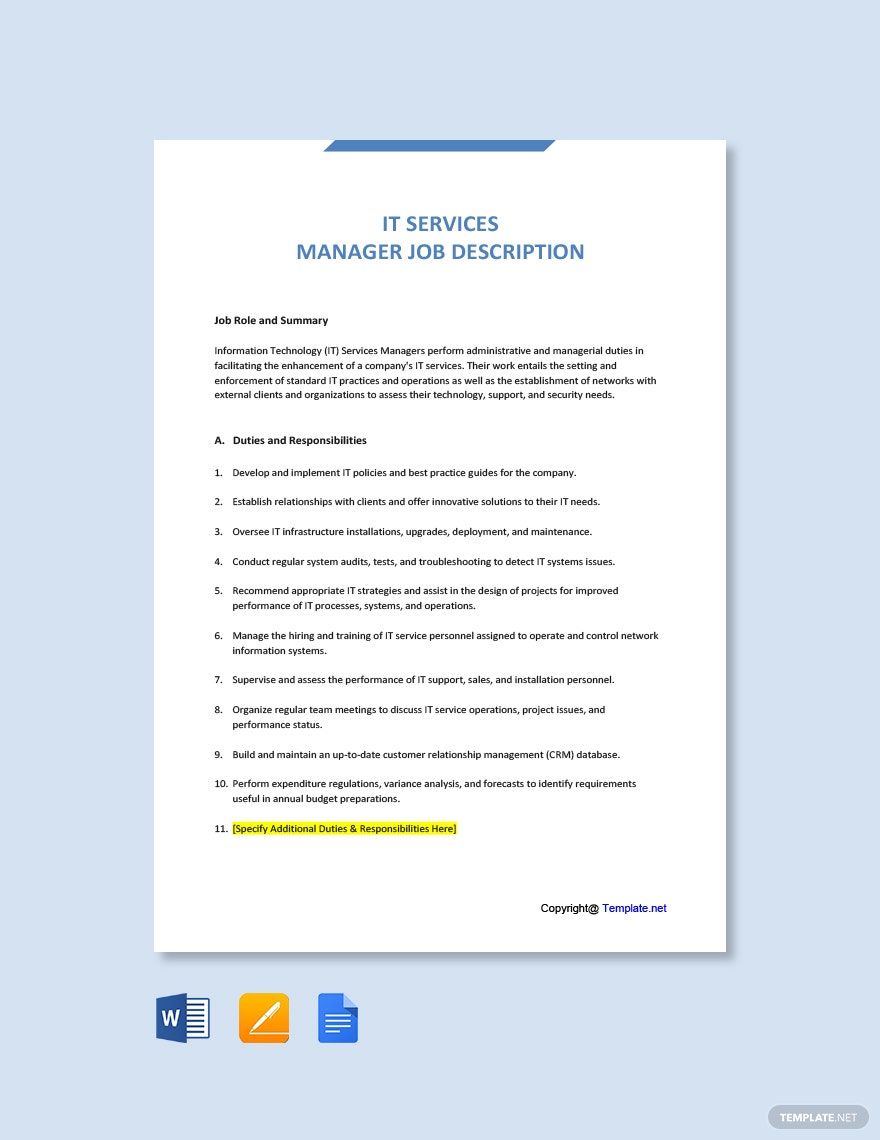 Client Services Manager Job Description Template - Google Docs, Word |  Template.net