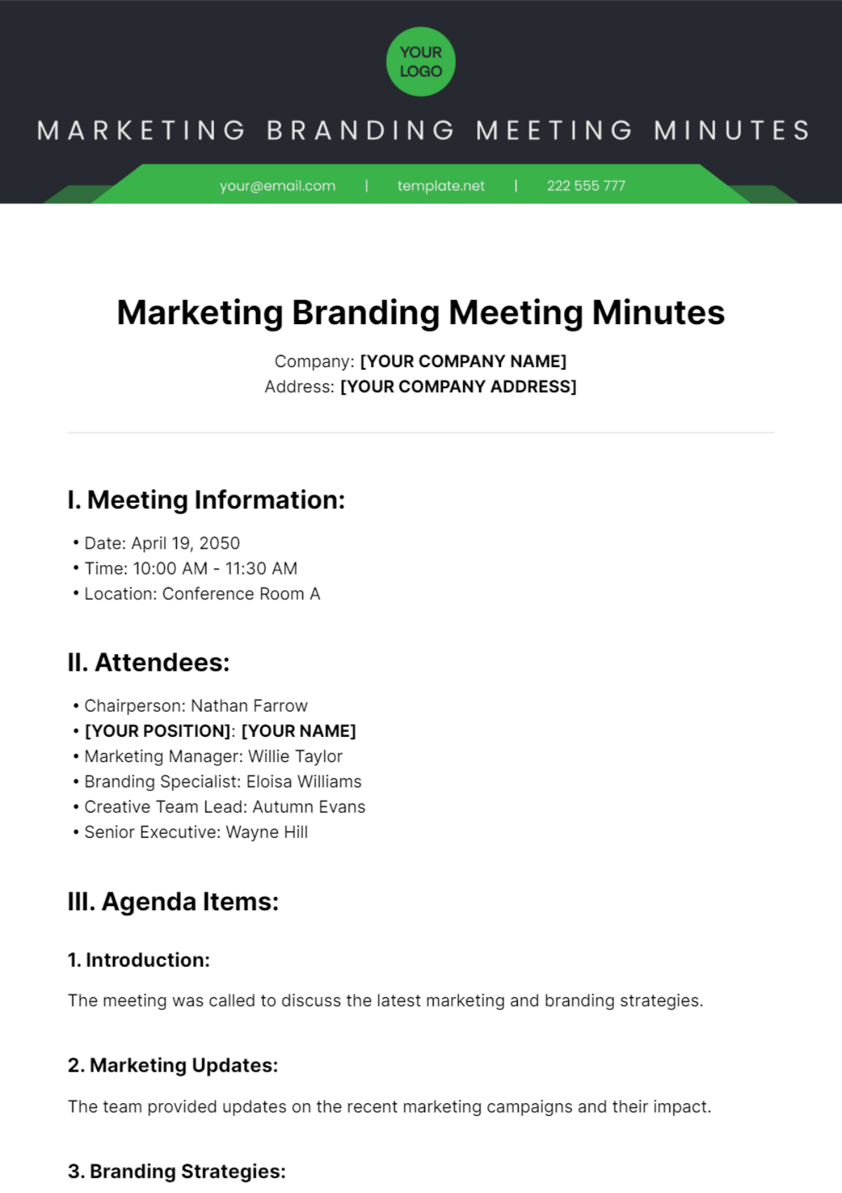 Marketing Branding Meeting Minutes Template