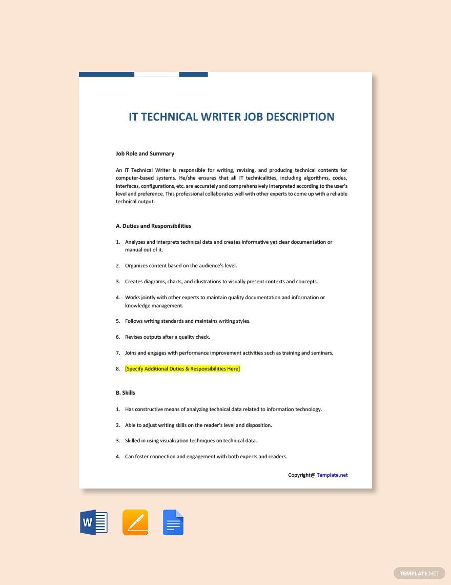 IT Technical Writer Job Ad/Description Template