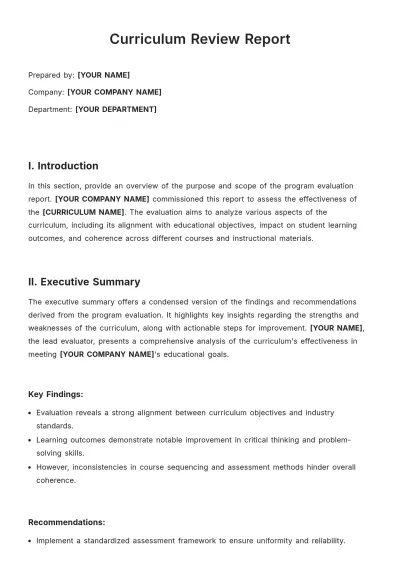 Free Curriculum Review Report Template to Edit Online