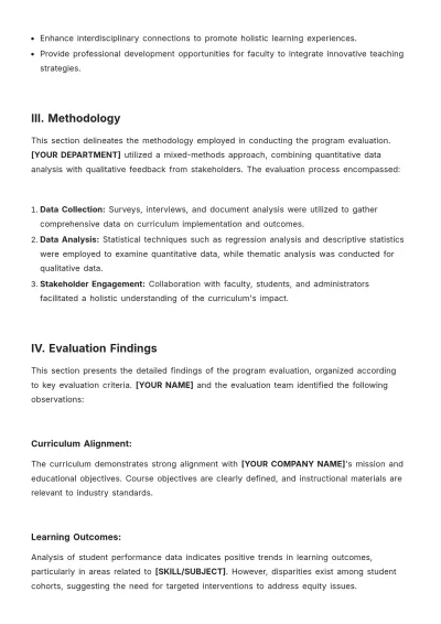 Free Curriculum Review Report Template to Edit Online