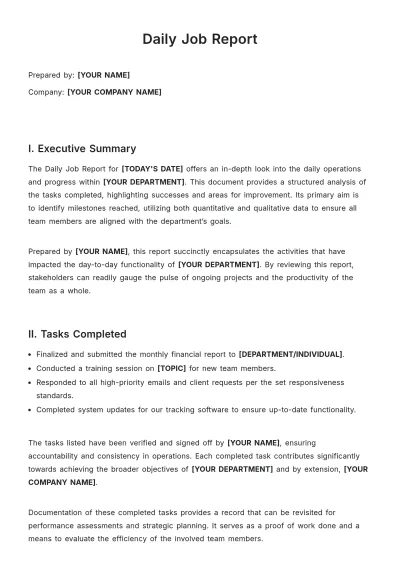 Free Daily Job Report Template to Edit Online