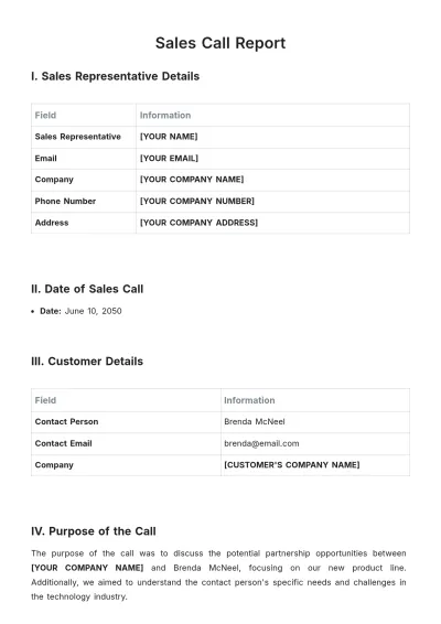 Free Sales Call Report Template to Edit Online