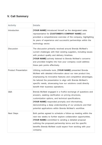 Free Sales Call Report Template to Edit Online