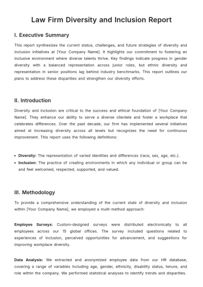 Free Law Firm Diversity and Inclusion Report Template to Edit Online