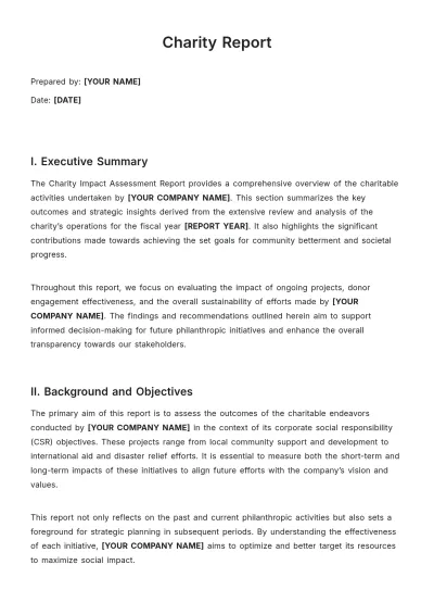 Free Charity Report Template to Edit Online