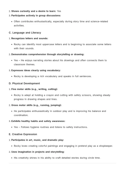 Free Preschool Progress Report Template to Edit Online